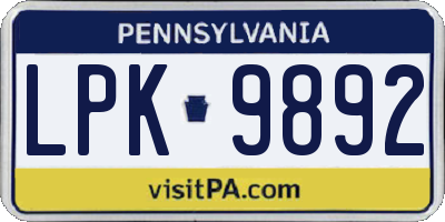 PA license plate LPK9892