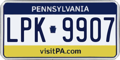 PA license plate LPK9907