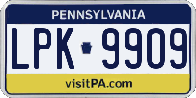 PA license plate LPK9909