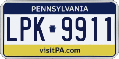 PA license plate LPK9911