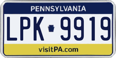 PA license plate LPK9919