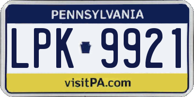 PA license plate LPK9921