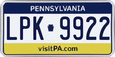 PA license plate LPK9922