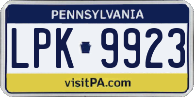 PA license plate LPK9923