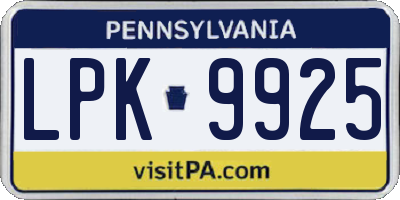 PA license plate LPK9925