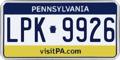 PA license plate LPK9926