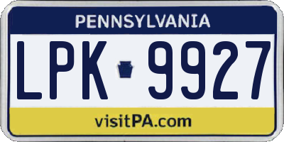 PA license plate LPK9927