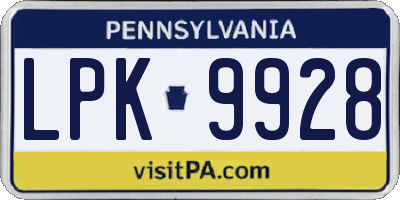 PA license plate LPK9928