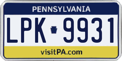 PA license plate LPK9931