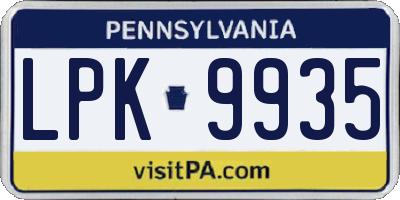 PA license plate LPK9935