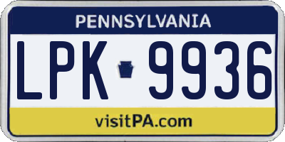 PA license plate LPK9936