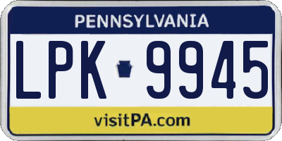 PA license plate LPK9945