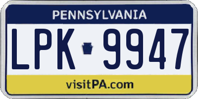 PA license plate LPK9947