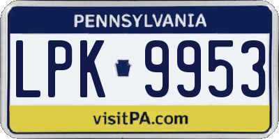 PA license plate LPK9953