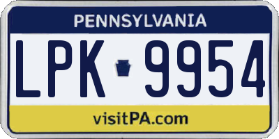 PA license plate LPK9954