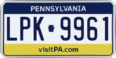 PA license plate LPK9961