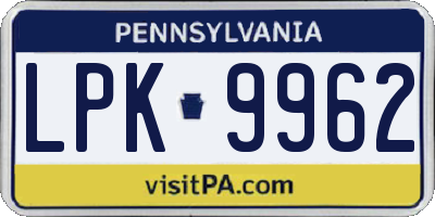 PA license plate LPK9962