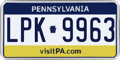PA license plate LPK9963