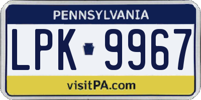 PA license plate LPK9967