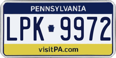 PA license plate LPK9972