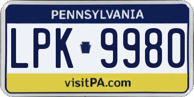 PA license plate LPK9980