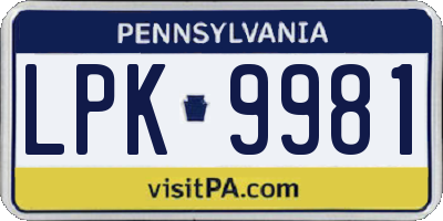 PA license plate LPK9981