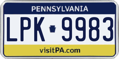 PA license plate LPK9983