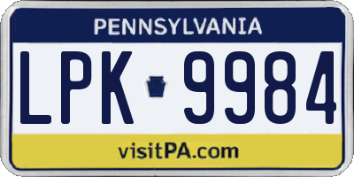PA license plate LPK9984
