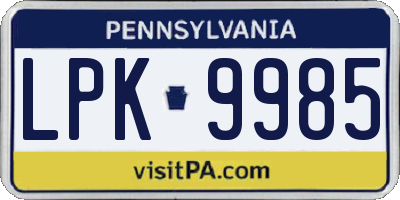 PA license plate LPK9985