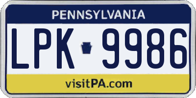 PA license plate LPK9986