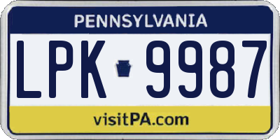 PA license plate LPK9987