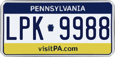 PA license plate LPK9988