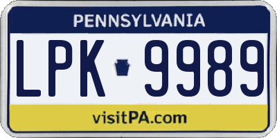 PA license plate LPK9989