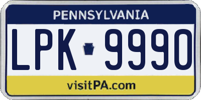 PA license plate LPK9990
