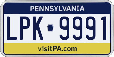 PA license plate LPK9991
