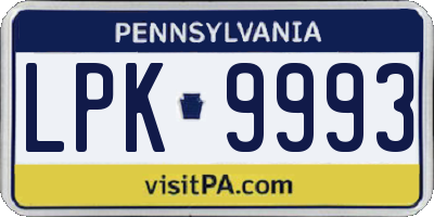 PA license plate LPK9993