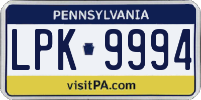 PA license plate LPK9994