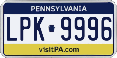 PA license plate LPK9996