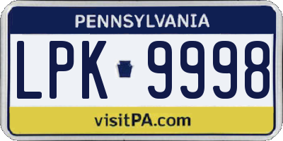PA license plate LPK9998