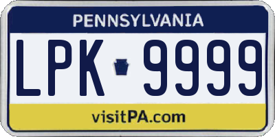 PA license plate LPK9999
