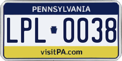 PA license plate LPL0038