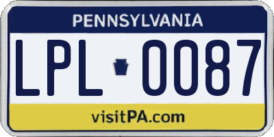 PA license plate LPL0087