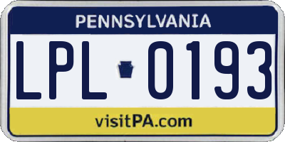 PA license plate LPL0193