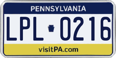 PA license plate LPL0216