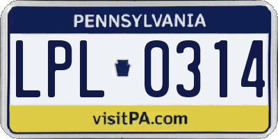 PA license plate LPL0314