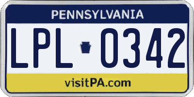 PA license plate LPL0342