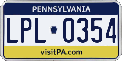 PA license plate LPL0354