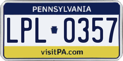 PA license plate LPL0357