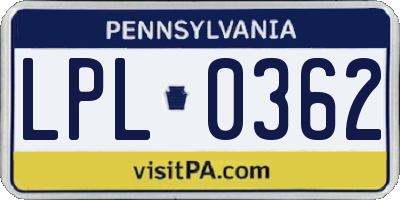 PA license plate LPL0362