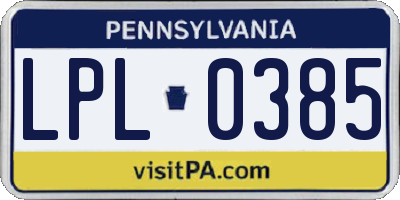 PA license plate LPL0385